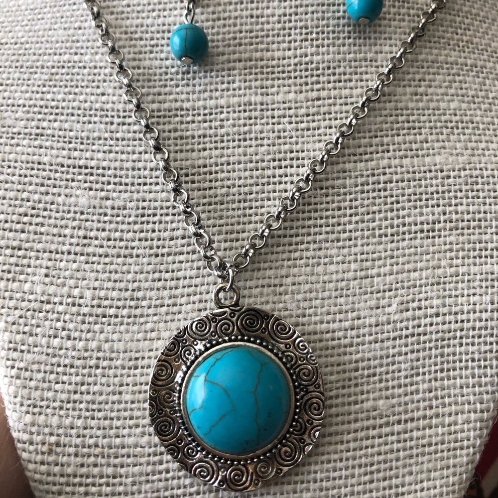 Faux turquoise necklace and earring set